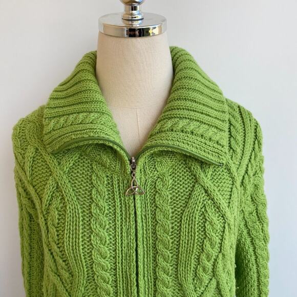Aran Crafts Sweater Trinity Knot Pull Merino Wool Cable Knit Full Zip Sweater S - Picture 4 of 7